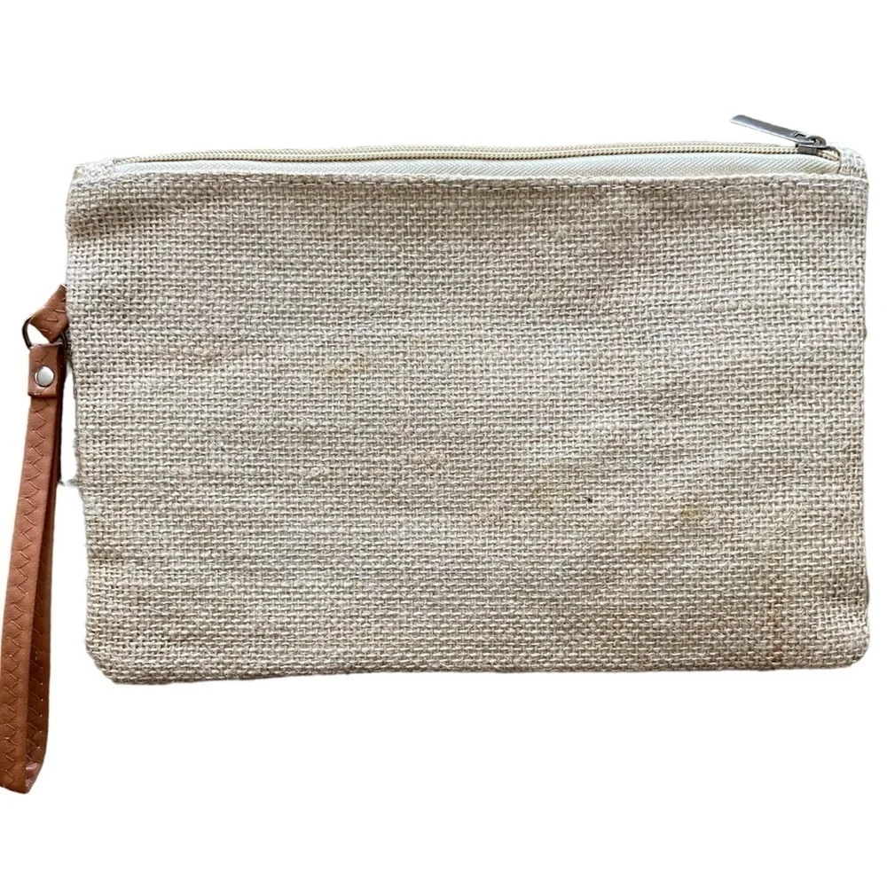 Burlap Whale Clutch Wristlet Pouch Tan/White NWOT